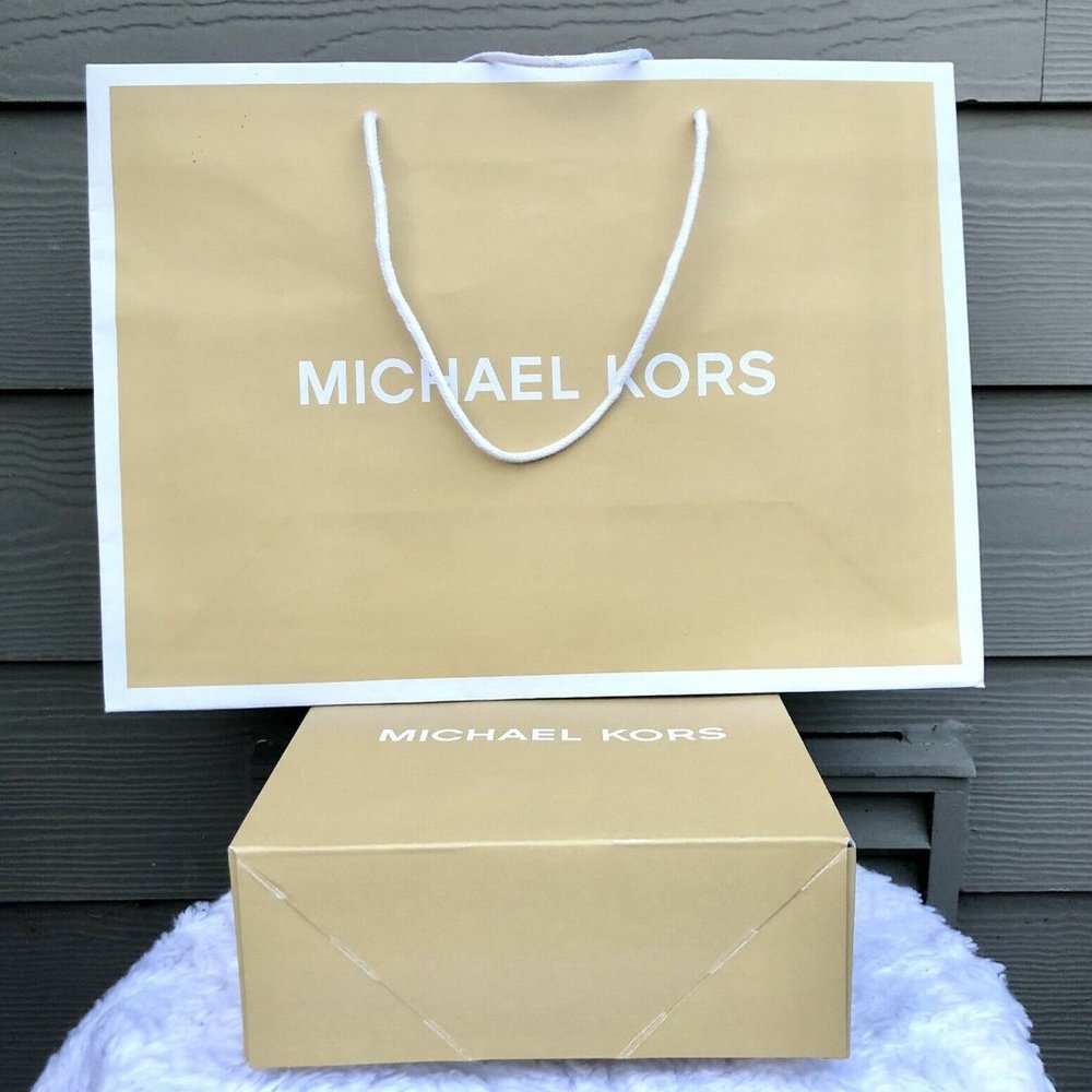 NEW MICHAEL KORS Small Set of Paper Gift Box 8"x8"x3" & Shopping Bag 8"x10"x4"